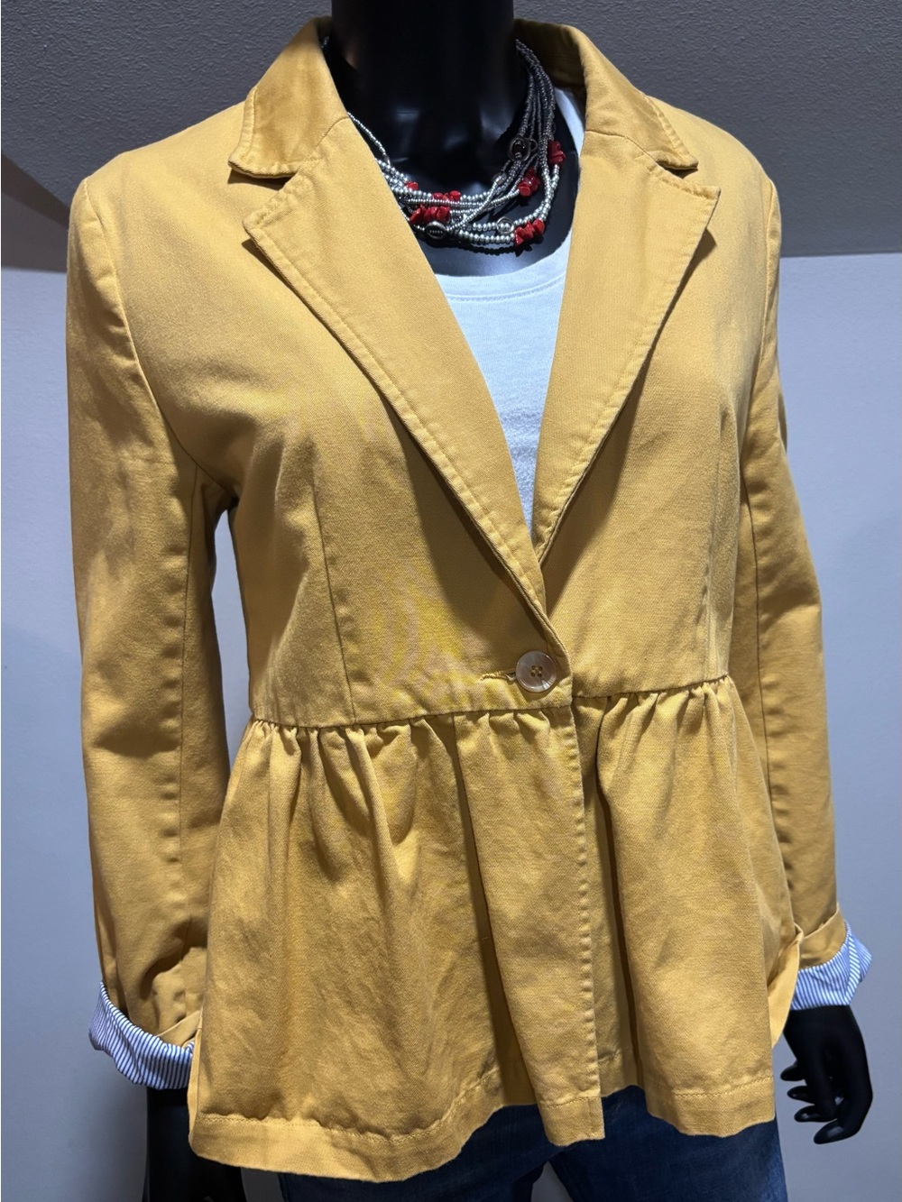 Mo:Vint mustard yellow peplum blazer jacket Sz Medium